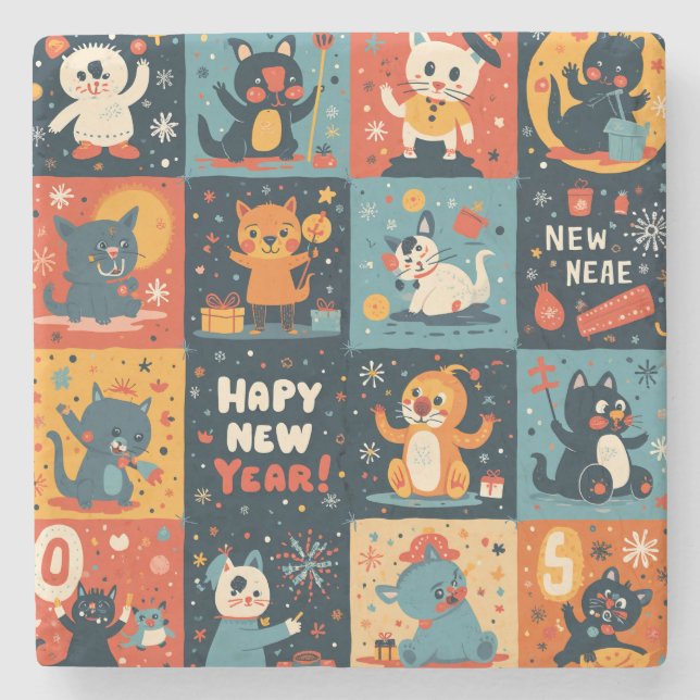 Dessous-de-verre En Pierre Dessous de verre de pierre motif de nouvelle année (Devant)