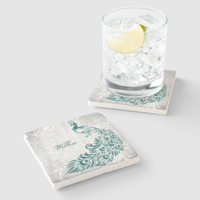 Dessous-de-verre En Pierre Dessous de verre de pierre personnalisée Peacock t (Côté)