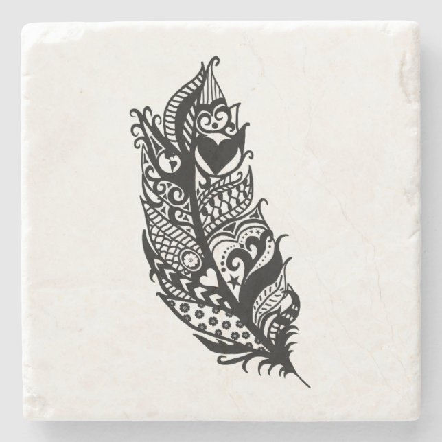 Dessous-de-verre En Pierre Dessous de verre de plume d'amour tribal (Devant)