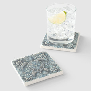 Dessous-de-verre En Pierre Dessous de verre de tortue à fleurs