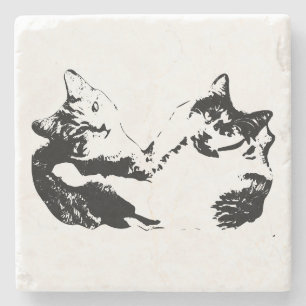 Dessous-de-verre En Pierre Dessous de verre d'encre de deux chats