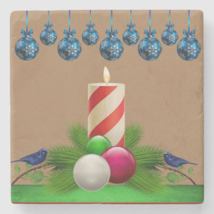 Dessous-de-verre En Pierre Dessous de verre en marbre de Noël, Bougie de Noël