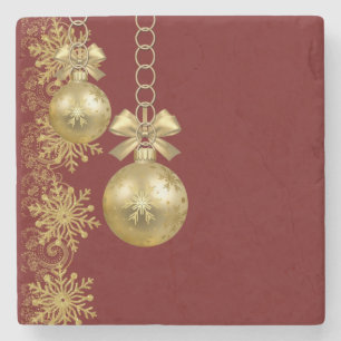 Dessous-de-verre En Pierre Dessous de verre en marbre de Noël, Boules dorées