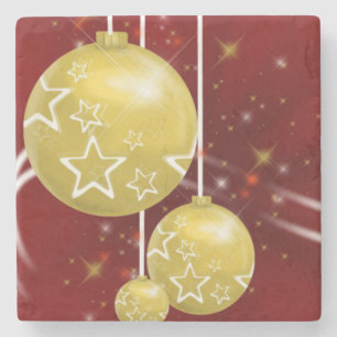 Dessous-de-verre En Pierre Dessous de verre en marbre de Noël, Boules dorées