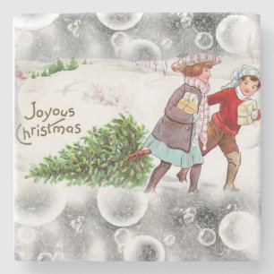 Dessous-de-verre En Pierre Dessous de verre en marbre de Noël, vintage