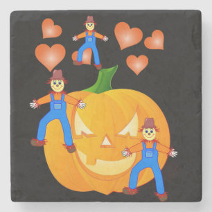 Dessous-de-verre En Pierre Dessous de verre en marbre Halloween, épouvantail