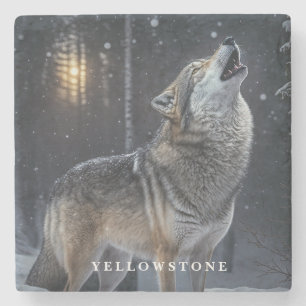 Dessous-de-verre En Pierre Dessous de verre en marbre - Loup de Yellowstone