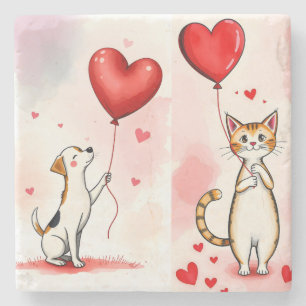 Dessous-de-verre En Pierre Dessous de verre en marbre Saint-Valentin Chat Chi