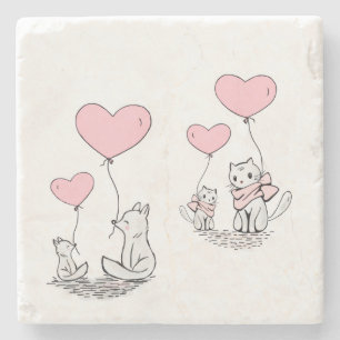 Dessous-de-verre En Pierre Dessous de verre en marbre Saint-Valentin Chat Ren