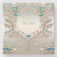 Dessous de verre en pierre avec pierres bleues dor