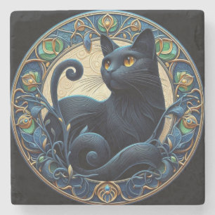 Dessous-de-verre En Pierre Dessous de verre en pierre de chat noir Art nouvea