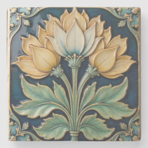 Dessous-de-verre En Pierre Dessous de verre en pierre de fleurs jaunes et bla