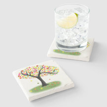 Dessous de verre en pierre de l'arbre d'automne