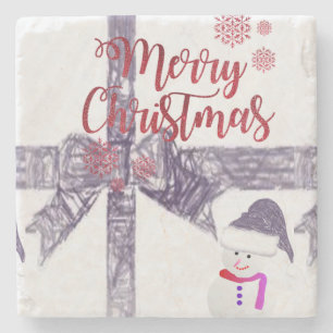 Dessous-de-verre En Pierre Dessous de verre en pierre de marbre de Noël, Snow