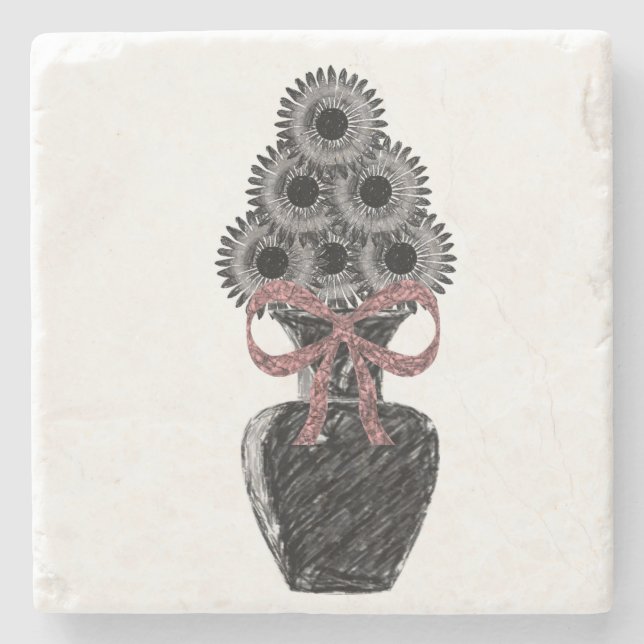 Dessous-de-verre En Pierre Dessous de verre en pierre de marbre Floral (Devant)