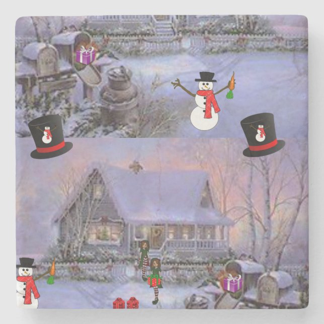 Dessous-de-verre En Pierre Dessous de verre en pierre de marbre Noël (Devant)