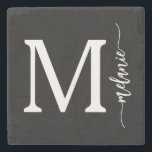 Dessous-de-verre En Pierre Dessous de verre en pierre de Monogramme blanc mod<br><div class="desc">Dessous de verre moderne en pierre de Monogramme blanc. Personnalisez avec votre monogramme personnalisé initial et nom.</div>