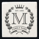 Dessous-de-verre En Pierre Dessous de verre en pierre du logo de la famille M<br><div class="desc">La couronne de laurier et le logo de la couronne. Entrez votre nom de famille,  votre nom de famille,  votre texte court et votre année d'établissement. Grand ménage/occasion spéciale/cadeau de vacances pour une famille.</div>