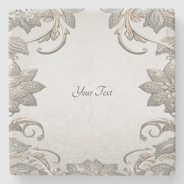 Dessous-de-verre En Pierre Dessous de verre en pierre fleurie d'or argenté (Devant)