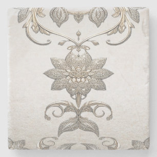 Dessous-de-verre En Pierre Dessous de verre en pierre fleurie d'or argenté