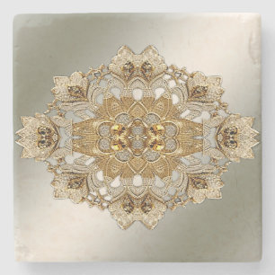 Dessous-de-verre En Pierre Dessous de verre en pierre fleurie ornée d'or