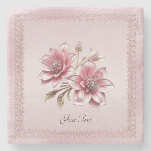 Dessous-de-verre En Pierre Dessous de verre en pierre moderne aux fleurs rose