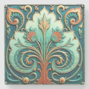 Dessous-de-verre En Pierre Dessous de verre en pierre ornementale turquoise e