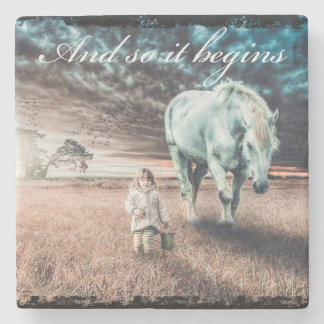 Dessous-de-verre En Pierre Dessous de verre hippique et fille TIle