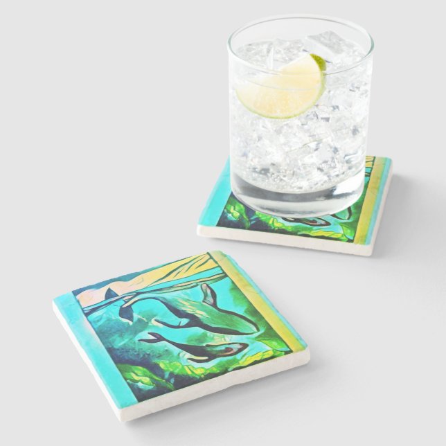 Dessous-de-verre En Pierre Dessous de verre moderne en pierre d'art baleine (Côté)