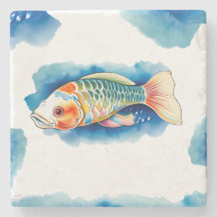 Dessous-de-verre En Pierre Dessous de verre - Série aquarelle : Koi Fish