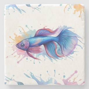 Dessous-de-verre En Pierre Dessous de verre - Série d'aquarelles : Betta Fish