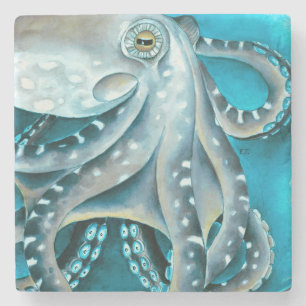 Dessous-de-verre En Pierre Détails de l'aquarelle bleu octopus