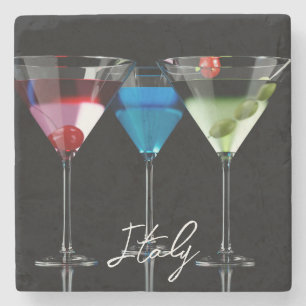 Dessous-de-verre En Pierre Différents cocktails dans des lunettes à martini n