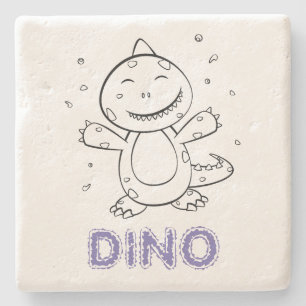 Dessous-de-verre En Pierre Dinosaur - Animal d'art esquissé en noir et blanc