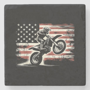 Dessous-de-verre En Pierre Dirt Bike American Flag Motocross Biker Vintage US