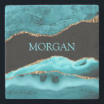 Dessous-de-verre En Pierre DIY Name, Black, Gold & Teal Agate<br><div class="desc">Personalize your Name In Teal on Black,  Gold & Teal Agate. Click “Customize” to change colors and type styles.</div>