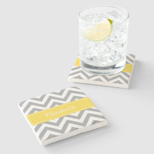 Dessous-de-verre En Pierre Dk Gray White LG Chevron Pineapple Nom monogram