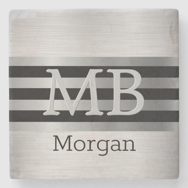 Dessous-de-verre En Pierre do-it-yourself Monogramme/Nom Bk/Silver Stripes Br (Devant)