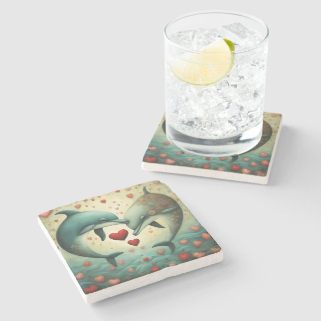 Dessous-de-verre En Pierre Dolphin Love 2 (Côté)