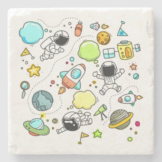 Dessous-de-verre En Pierre Doodle spatial très mignon pour enfants (Devant)