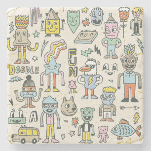Dessous-de-verre En Pierre Doodles Wacky : jeu de caractères Vintage