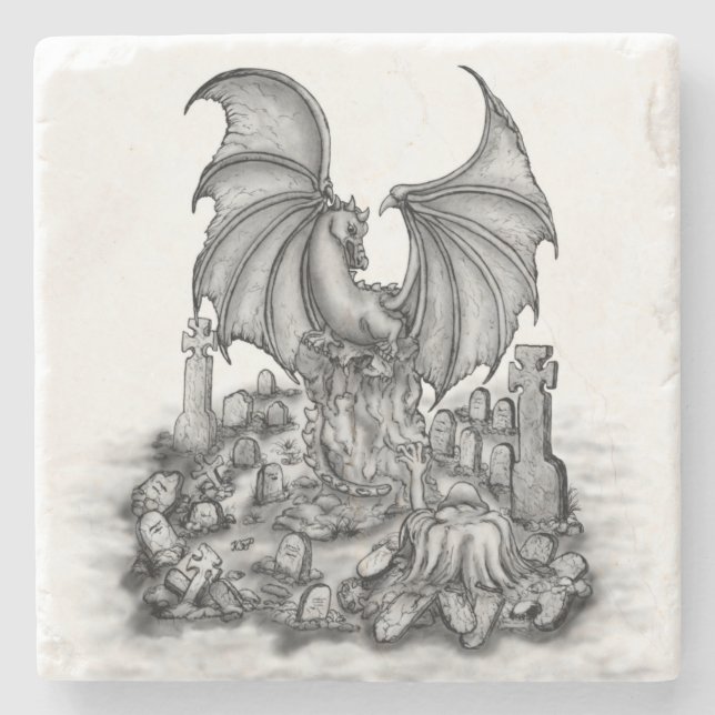 Dessous-de-verre En Pierre Dragon avec Zombie (Devant)