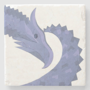 Dessous-de-verre En Pierre Dragon de coeur gris bleu sur blanc