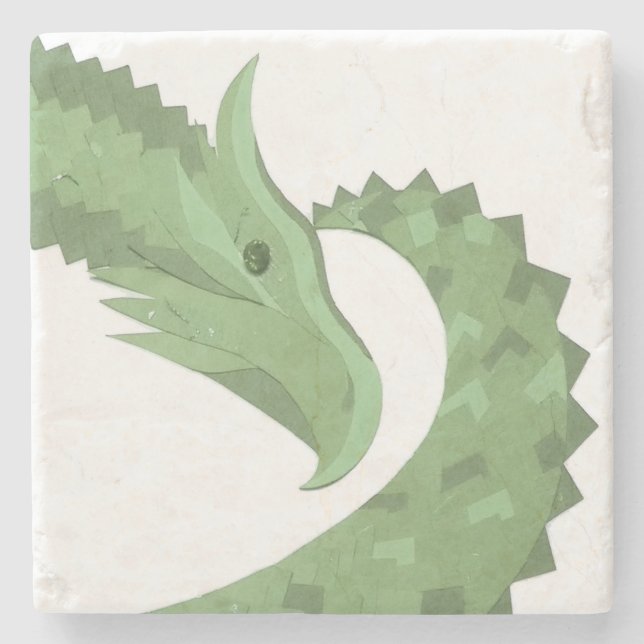 Dessous-de-verre En Pierre Dragon de coeur vert olive blanc (Devant)