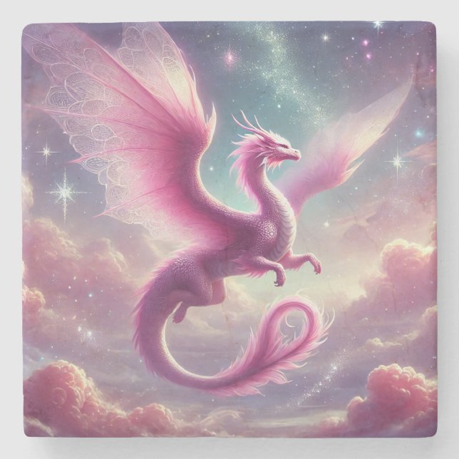 Dessous-de-verre En Pierre Dragon rose (Devant)
