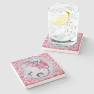 Dessous-de-verre En Pierre Dragon rose d'art d'imaginaire de nature de