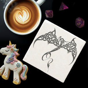 Dessous-de-verre En Pierre Dragon Tribal Celtique Entrelacs Noir Blanc Fantas
