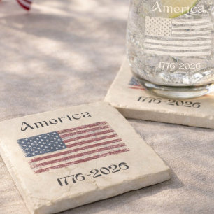 Dessous-de-verre En Pierre Drapeau Américain 1776 à 2026 États-Unis 250e Anni