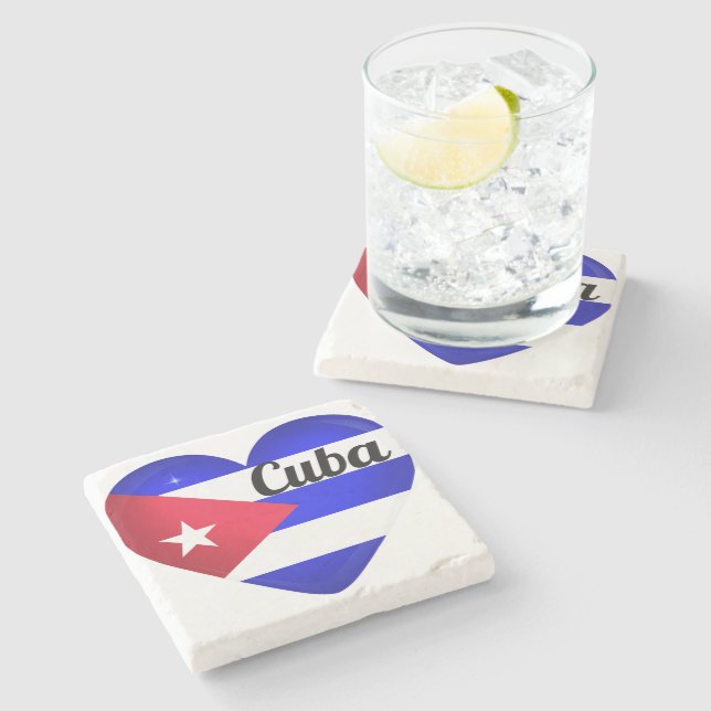 Dessous-de-verre En Pierre Drapeau Cuba Cœur (Côté)