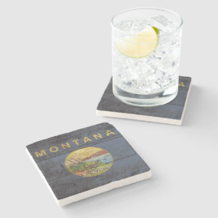 Dessous-de-verre En Pierre Drapeau de l'État du Montana sur le vieux grain d